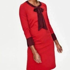Boden Josie Red & Maroon Purple Bow Tie Neck Ponte Knit Sheath Dress 18